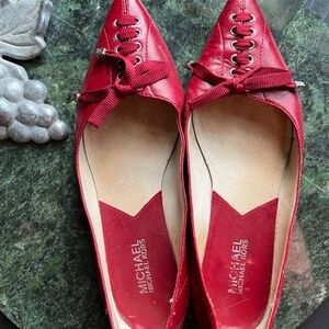 Red pointy toe ballet flats corset lace up Michael Kors